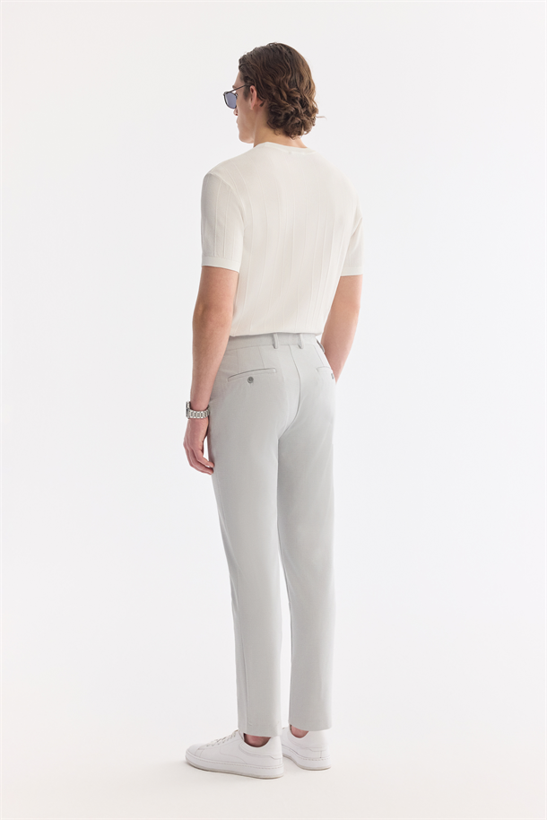 Gri Beli Lastikli Viskon Karışımlı Elastan Chino Pantolon