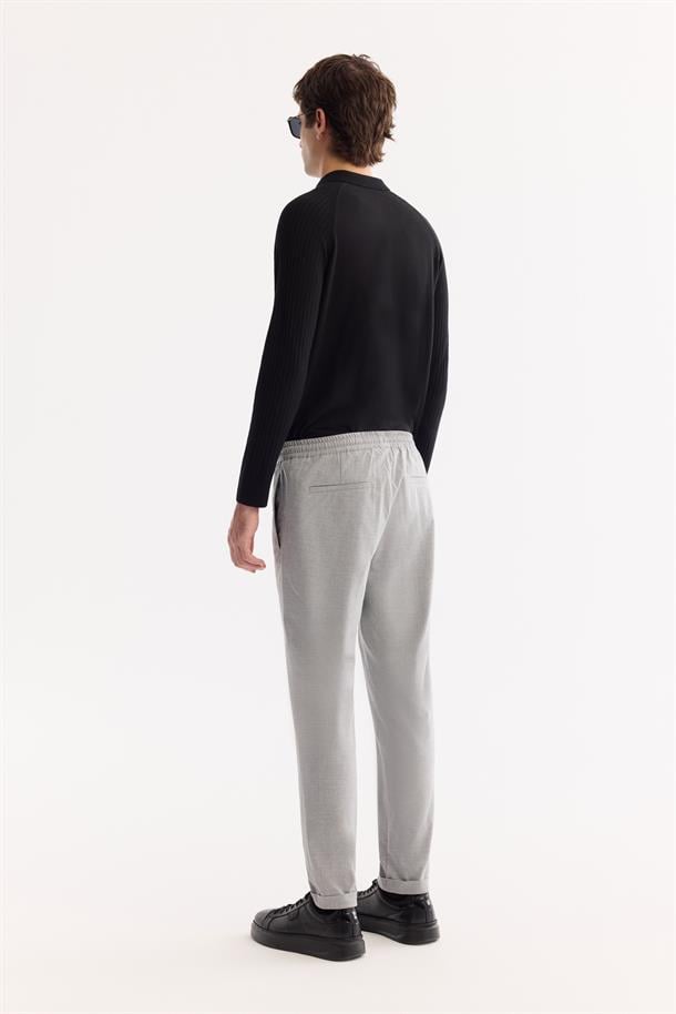 Gri Beli Lastikli Bağcıklı Duble Paça Jogger Pantolon