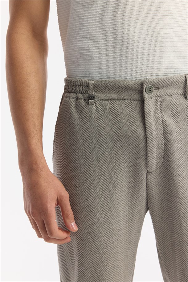 Gri Yandan Cepli Beli Lastikli Bi-Stretch Pantolon