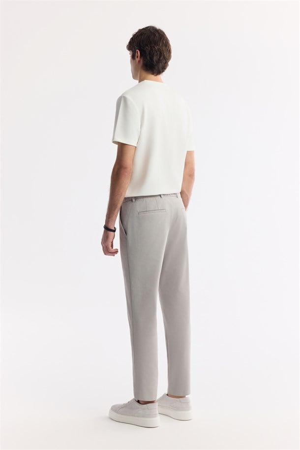Gri Yandan Cepli Beli Lastikli Bi-Stretch Pantolon