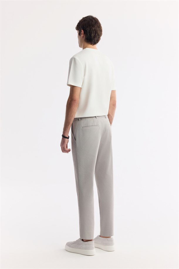 Gri Yandan Cepli Beli Lastikli Bi-Stretch Pantolon