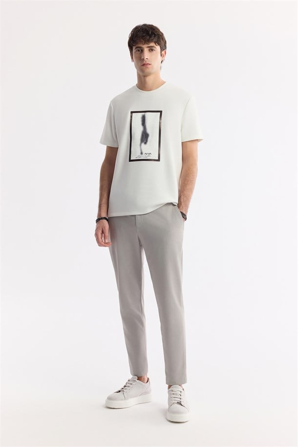 Gri Yandan Cepli Beli Lastikli Bi-Stretch Pantolon