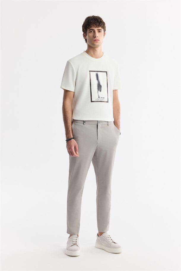 Gri Yandan Cepli Beli Lastikli Bi-Stretch Pantolon