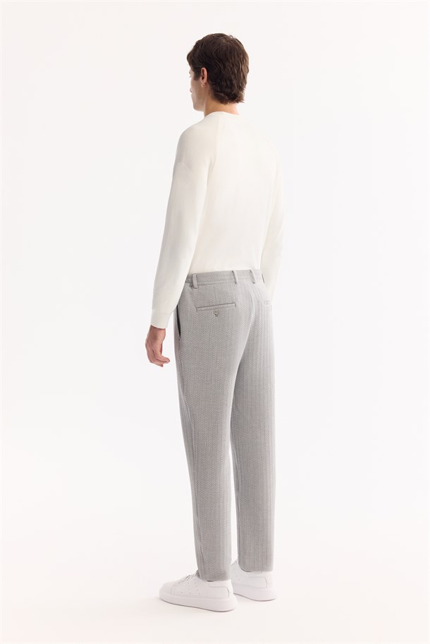 Gri Yanı Lastikli Bi-Stretch Hafif Çizgili Pantolon