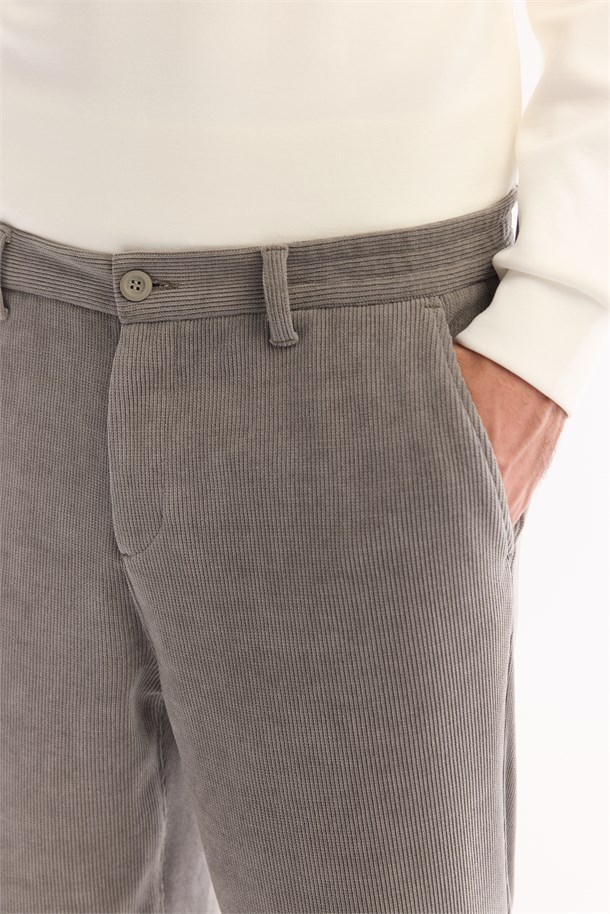 Grey Side Elastic Corduroy Ribbed Pants