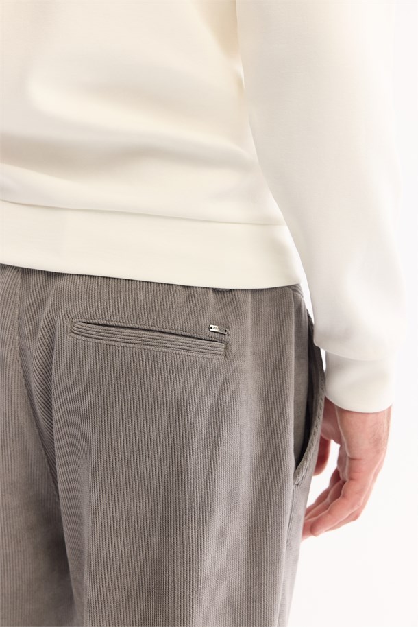 Grey Side Elastic Corduroy Ribbed Pants