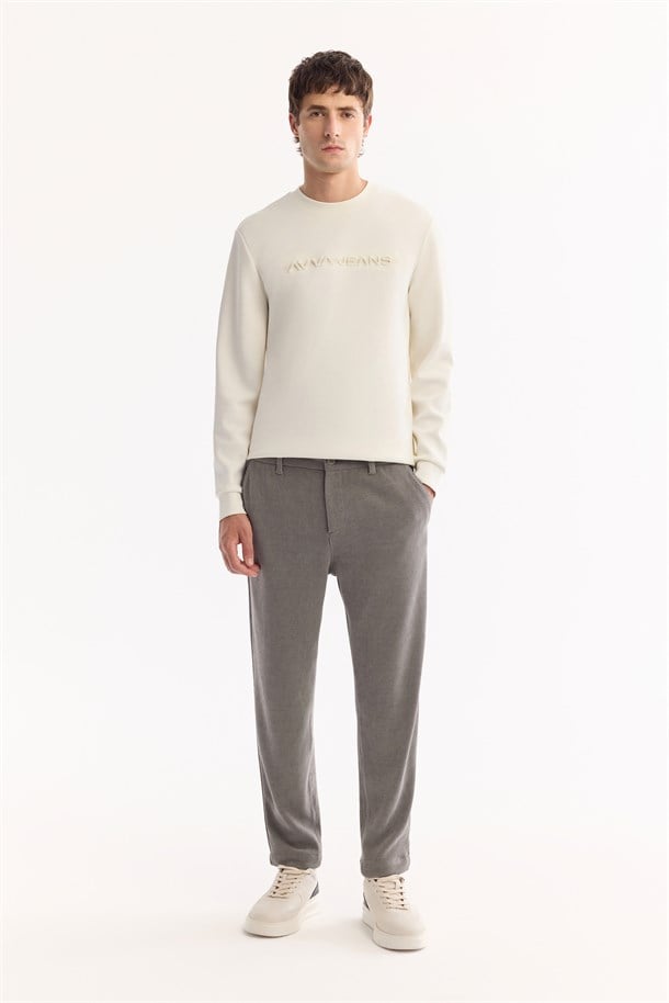 Grey Side Elastic Corduroy Ribbed Pants