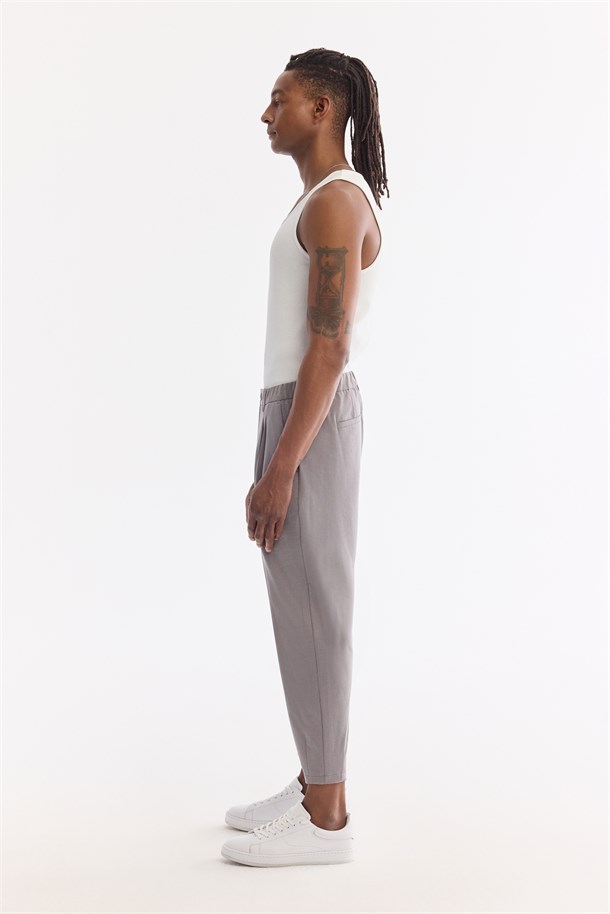 Gri Yanı Lastikli Soft Touch Elastan Chino Pantolon