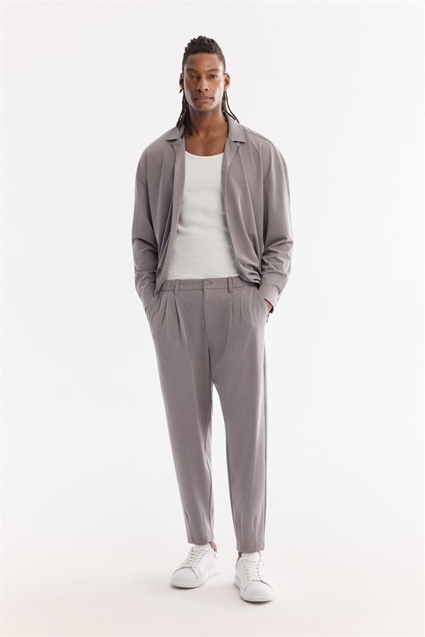 Gri Yanı Lastikli Soft Touch Elastan Chino Pantolon
