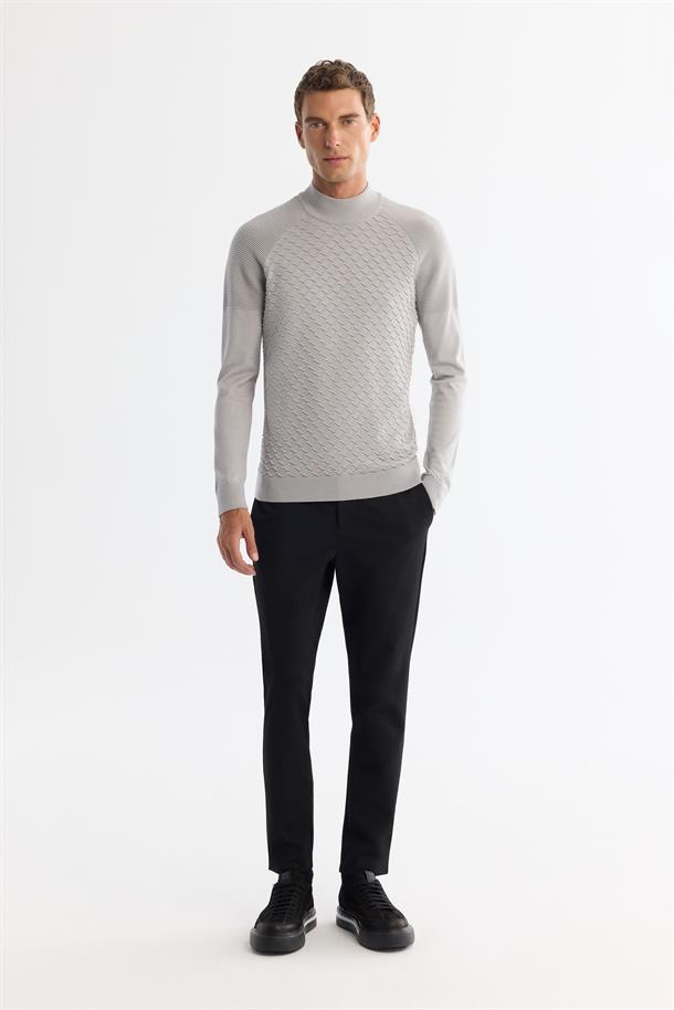 Gri Yarım Yarım Balıkçı Yaka Soft Touch Triko Kazak