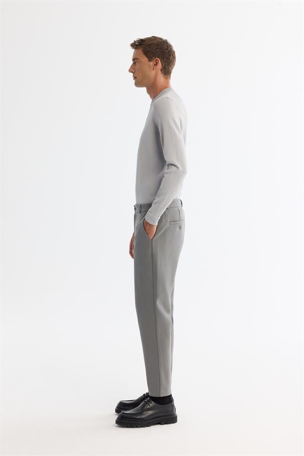 Gri-Yeşil Klasik Bel Jersey Pamuklu Pantolon