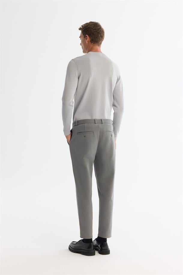 Gri-Yeşil Klasik Bel Jersey Pamuklu Pantolon