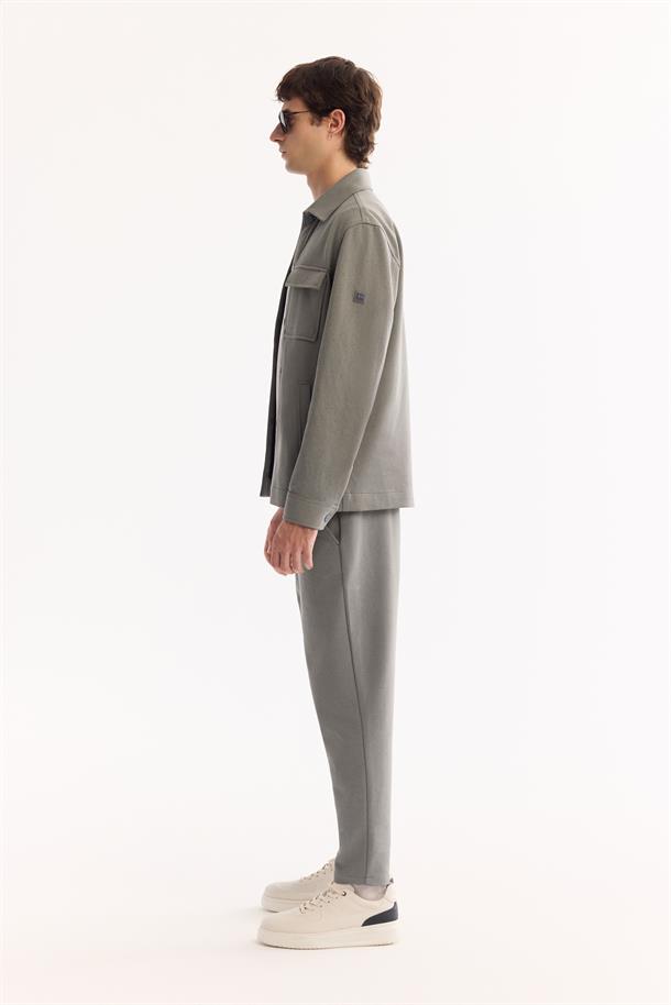 Gri Yeşil Klasik Yaka Pamuklu Gömlek Ceket