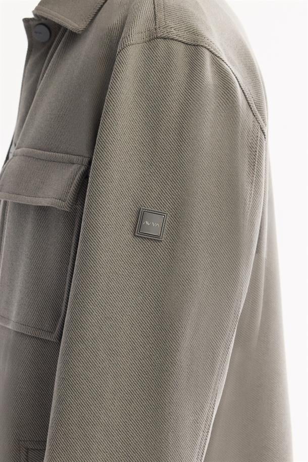 Gri Yeşil Klasik Yaka Pamuklu Gömlek Ceket