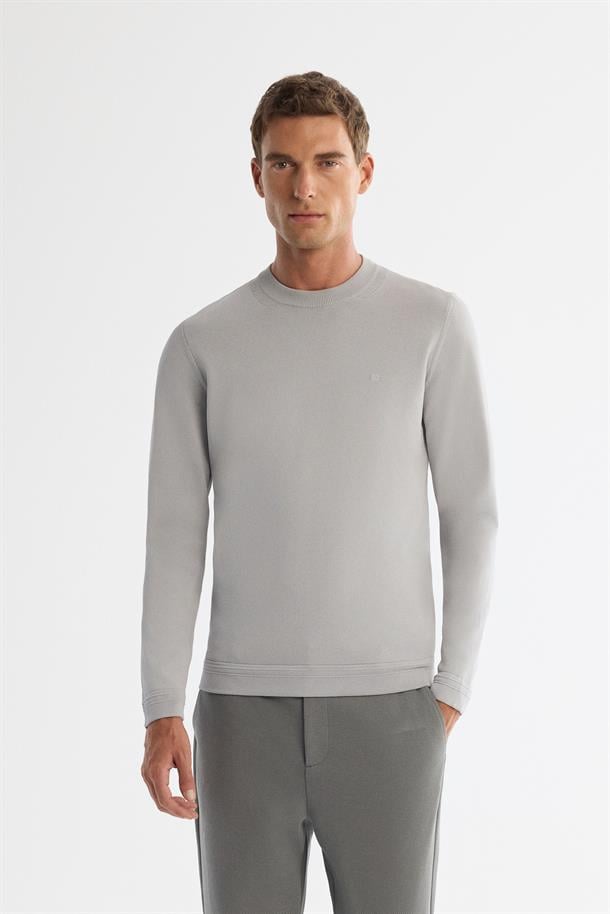 Gri Yüksek Bisiklet Yaka Rayon Triko Kazak