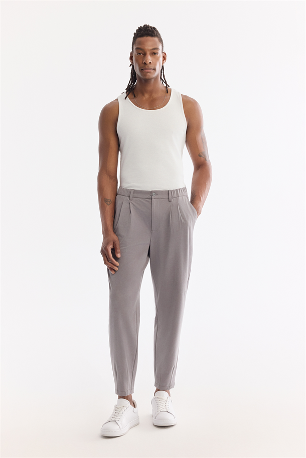 Gri Yanı Lastikli Soft Touch Elastan Chino Pantolon