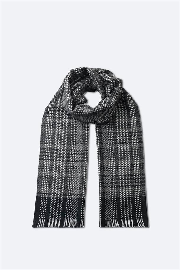 Gri Yün Karışımlı Püsküllü Desenli Şal