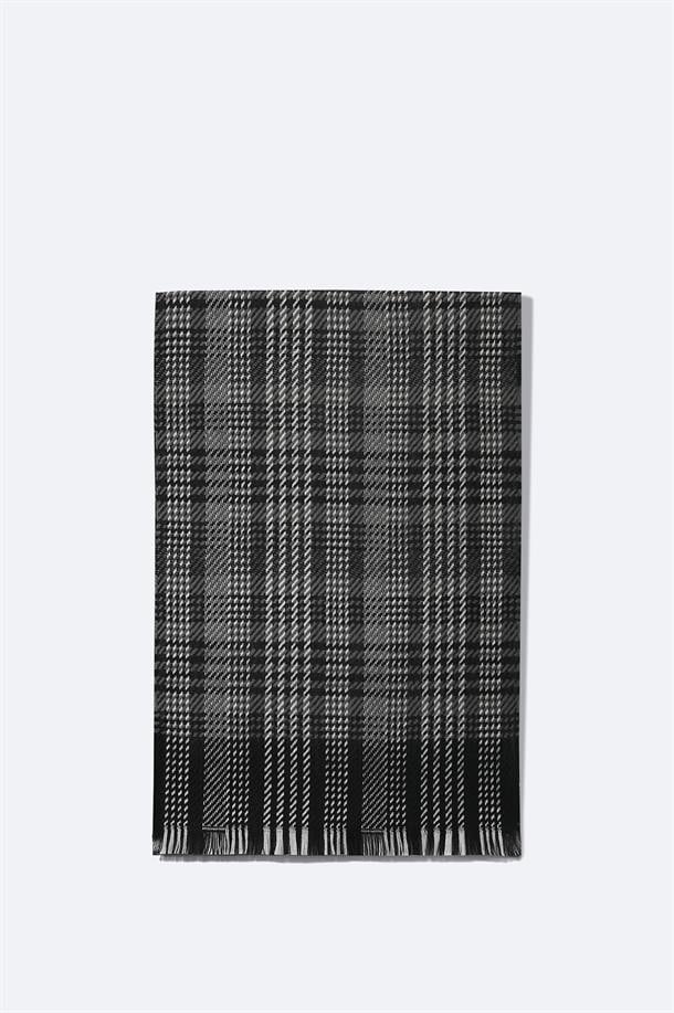 Gri Yün Karışımlı Püsküllü Desenli Şal