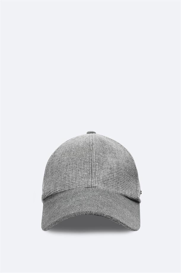 Gri Yün Karışımlı Önü Kaşe Siperlikli Şapka