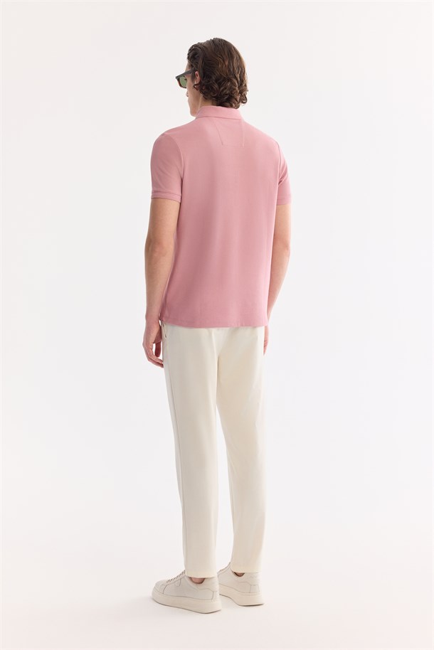 Gül Kurusu Kıvrılmaz Polo Yaka %100 Pamuk Basic T-Shirt