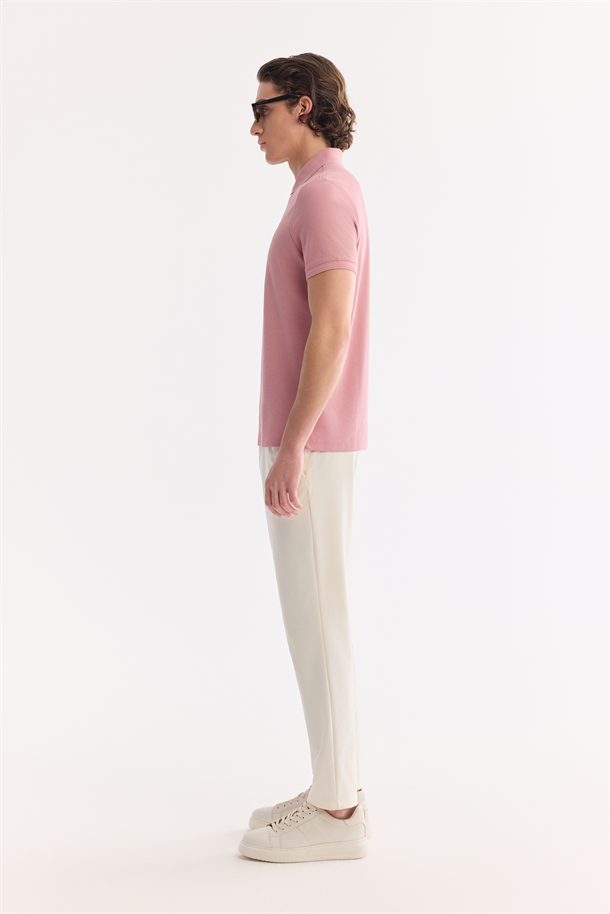 Gül Kurusu Kıvrılmaz Polo Yaka %100 Pamuk Basic T-Shirt
