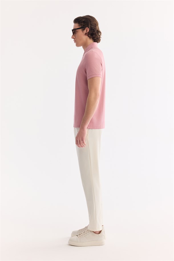 Gül Kurusu Kıvrılmaz Polo Yaka %100 Pamuk Basic T-Shirt