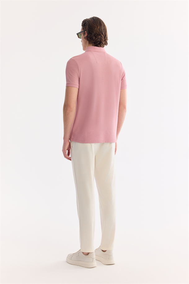 Gül Kurusu Kıvrılmaz Polo Yaka %100 Pamuk Basic T-Shirt