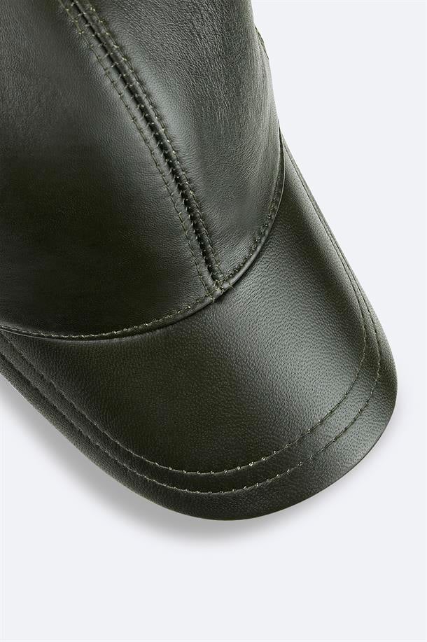 Haki %100 Deri Spor Şapka