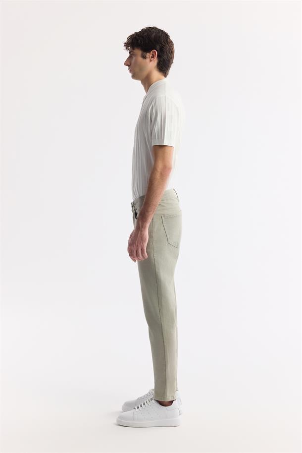 Haki Klasik Bel Pamuklu Jean Pantolon