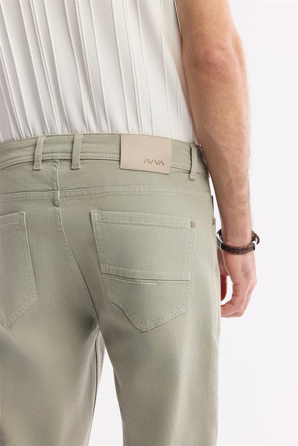 Haki Klasik Bel Pamuklu Elastan Jean Pantolon