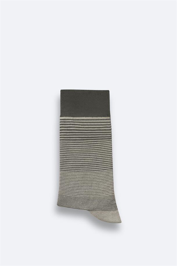 Haki Bambu Desenli Soket Çorap