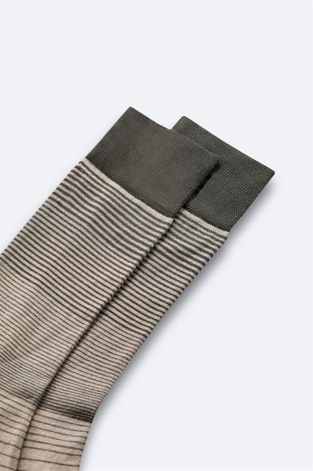 Haki Bambu Desenli Soket Çorap