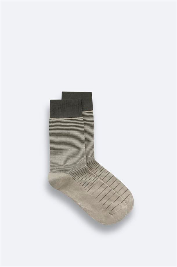 Haki Bambu Desenli Soket Çorap