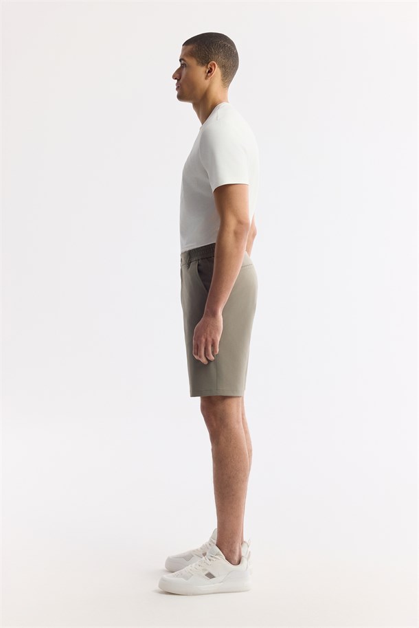 Haki Beli Lastikli Bi-Stretch Teknik Kumaş Şort