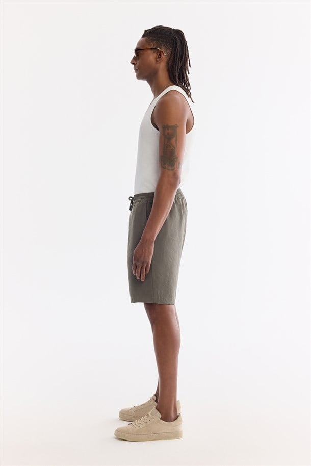 Haki Beli Lastikli Soft Touch Nefes Alan Şort