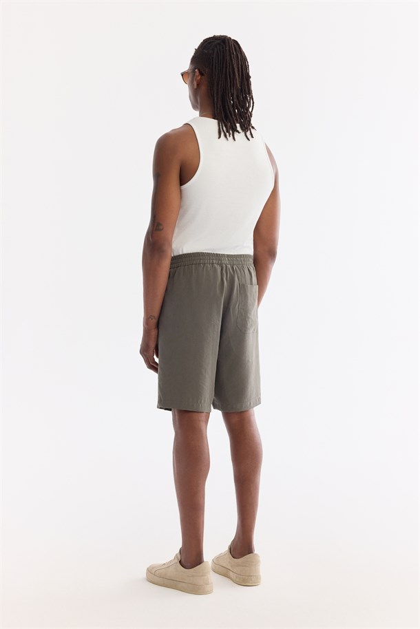 Haki Beli Lastikli Soft Touch Nefes Alan Şort