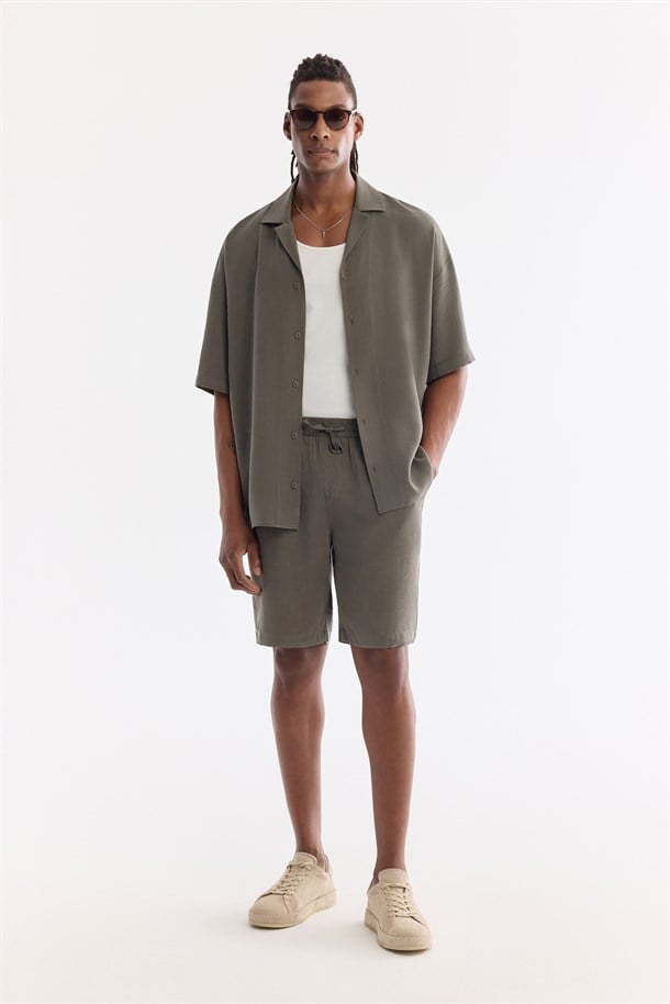 Haki Beli Lastikli Soft Touch Nefes Alan Şort