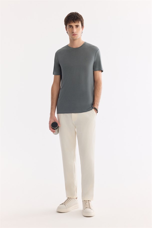 Haki Bisiklet Yaka Bi-Stretch Soft Touch Basic T-Shirt