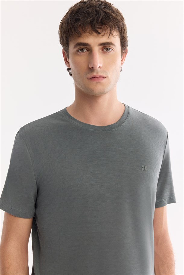 Haki Bisiklet Yaka Bi-Stretch Soft Touch Basic T-Shirt