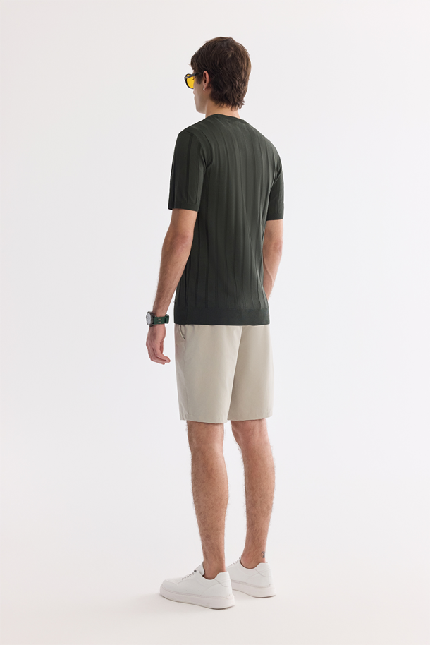 Haki Bisiklet Yaka Kolay Ütülenen Kırışmaz Triko T-shirt