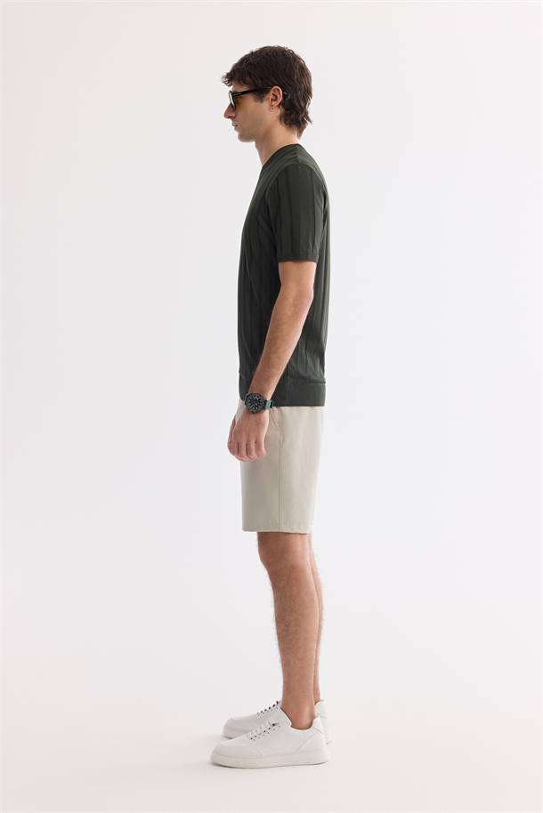 Haki Bisiklet Yaka Kolay Ütülenen Kırışmaz Triko T-shirt