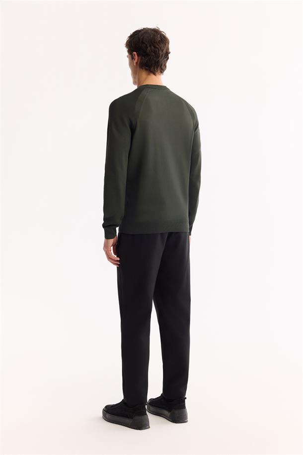 Haki Bisiklet Yaka Dokulu Triko Kazak