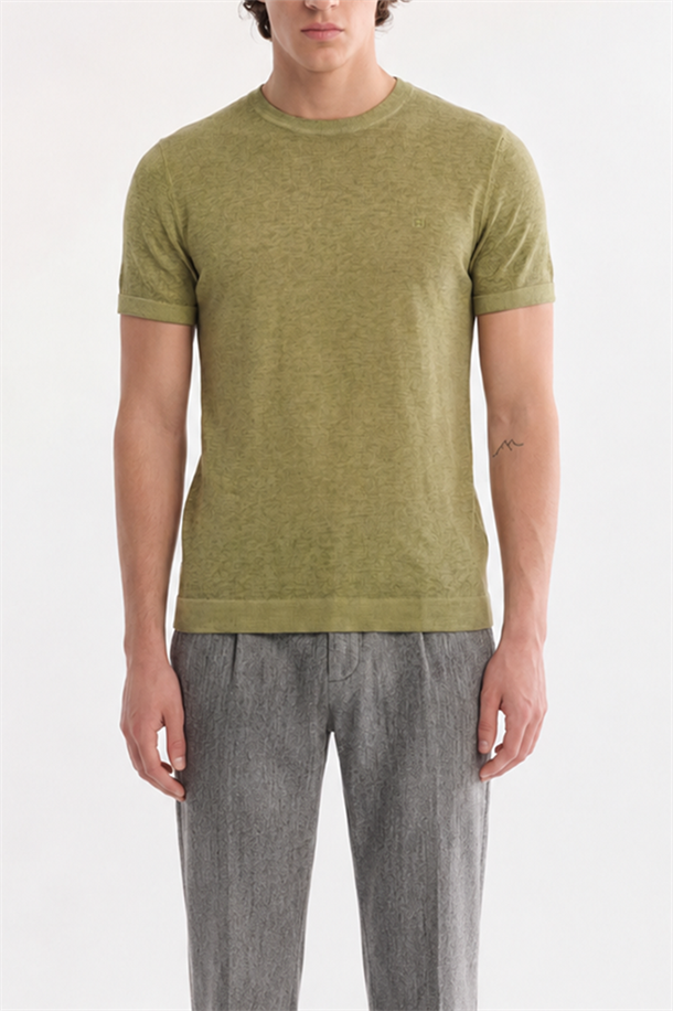 Haki Bisiklet Yaka Triko T-Shirt 