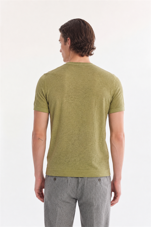 Haki Bisiklet Yaka Triko T-Shirt 