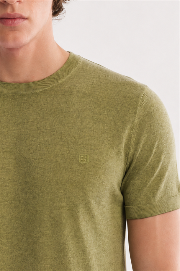 Haki Bisiklet Yaka Triko T-Shirt 