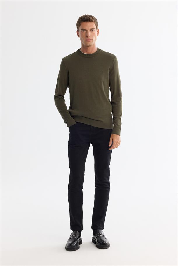 Haki Bisiklet Yaka Viskon Viskon Karışımlı Basic Triko Kazak