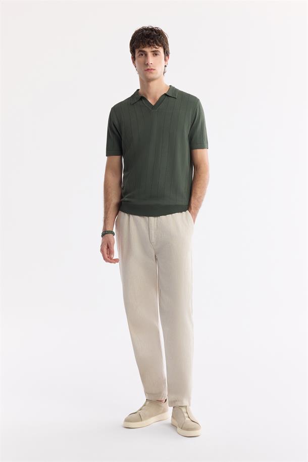 Haki Polo Yaka Rayon Triko T-Shirt