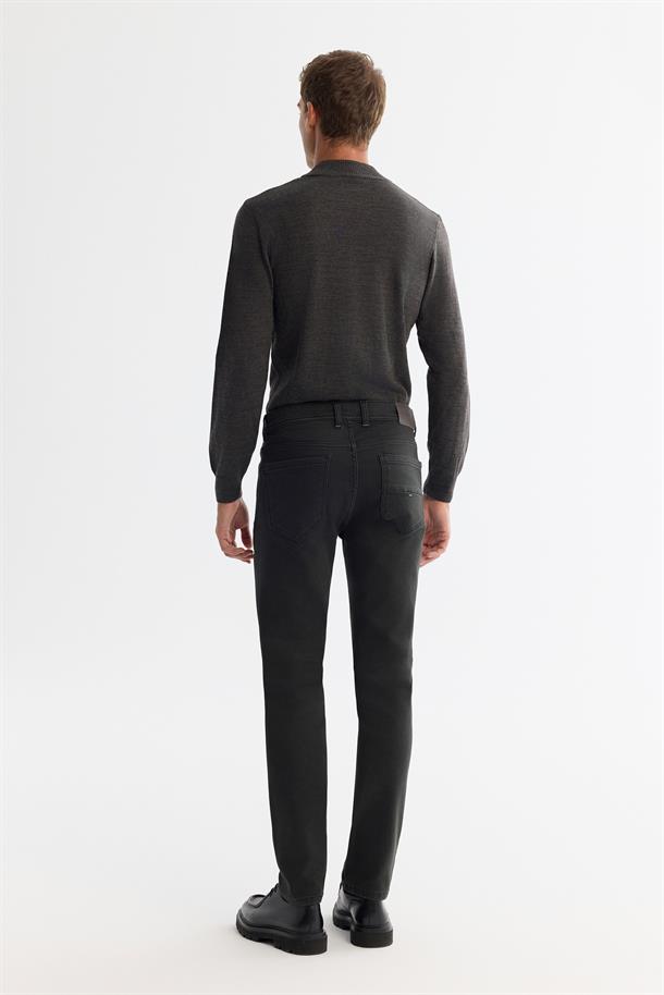 Haki Eskitme Yıkamalı Esnek Jean Pantolon