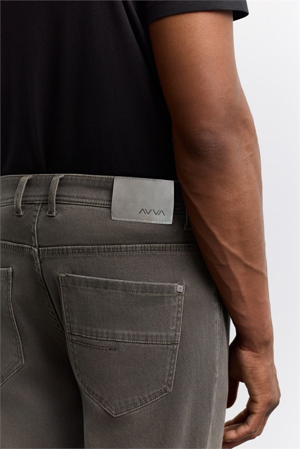 Haki Eskitme Yıkamalı Pamuklu Elastan Jean Pantolon