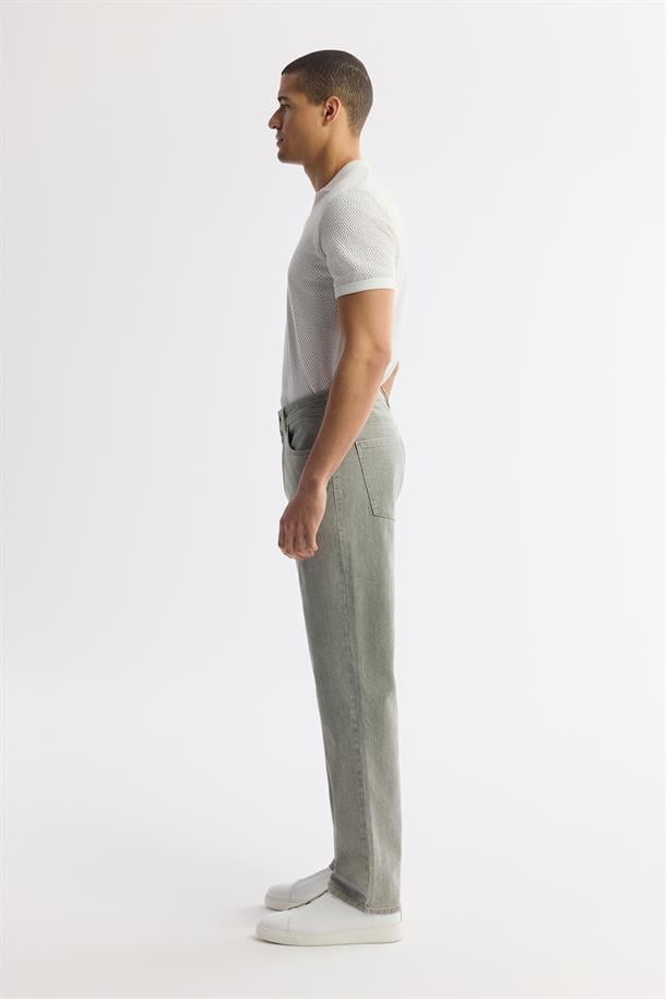 Haki Klasik Bel %100 Pamuklu Eskitme Yıkamalı Jean Pantolon